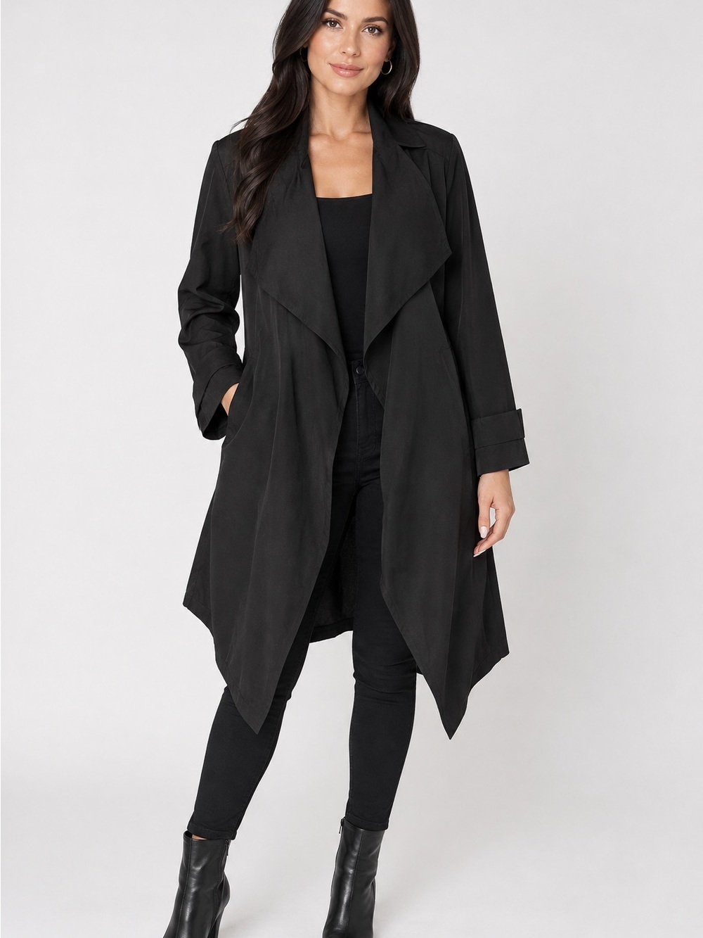 NWT Lulu’s Chic Draped Open-Front Black Jacket- missing belt